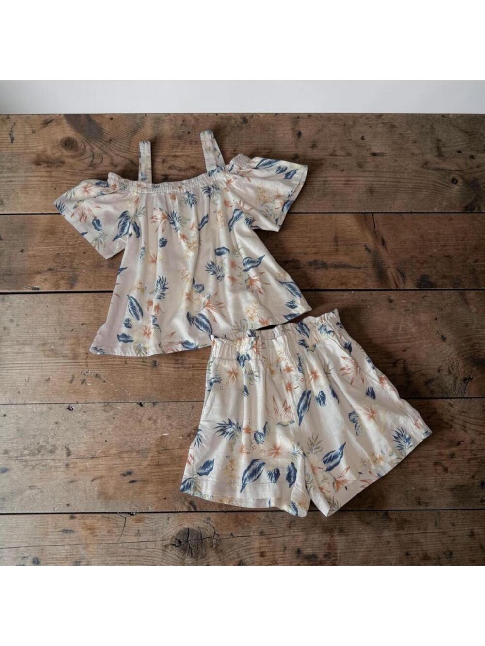 Stitch Star M Womens Lined Blend Floral Off Shoulder Shirt Elastic Waist Shorts